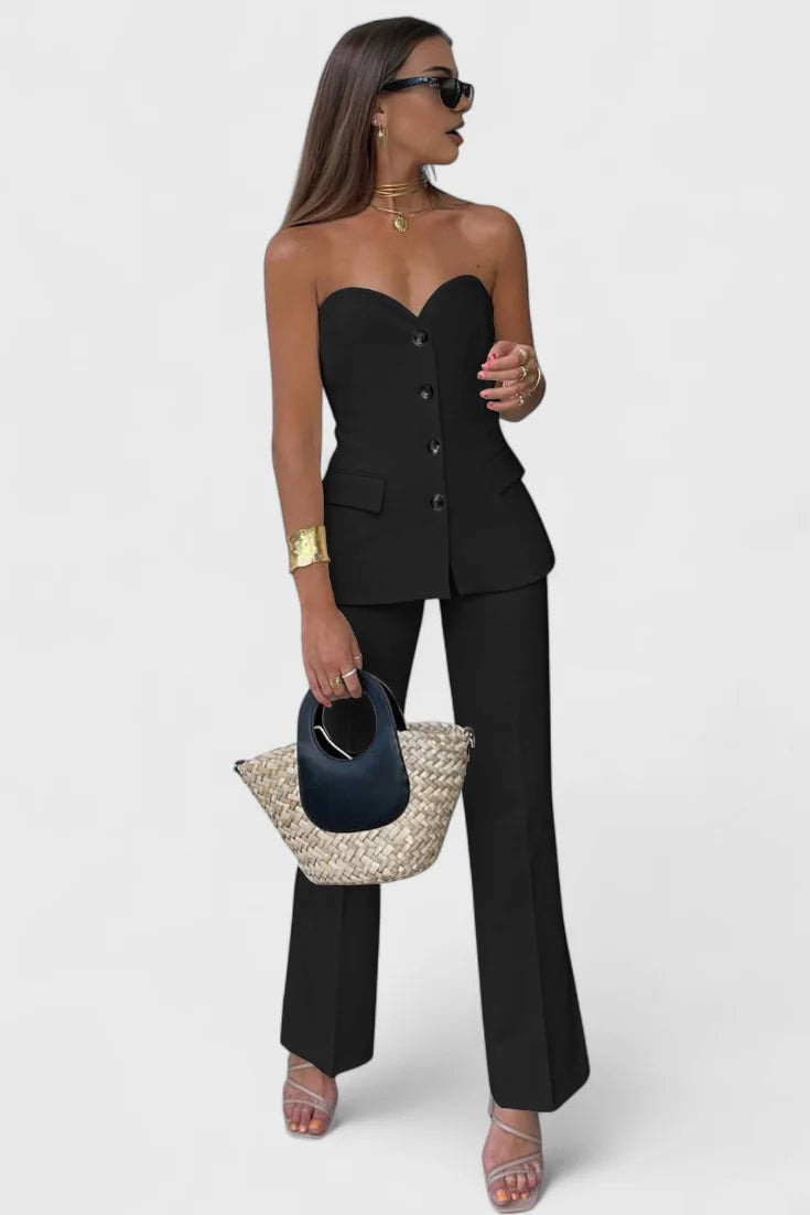 Conjunto Paesha · Dos piezas sin mangas y pierna ancha