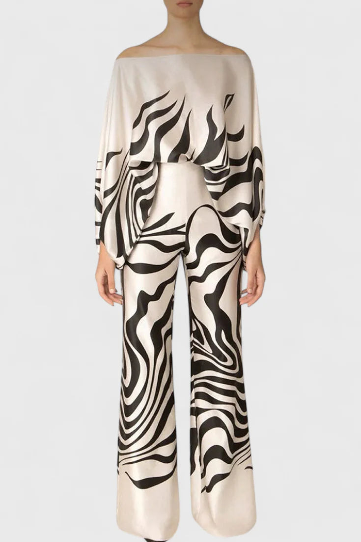 Conjunto Sybella · Estilo boho con hombros descubiertos y pantalones amplios