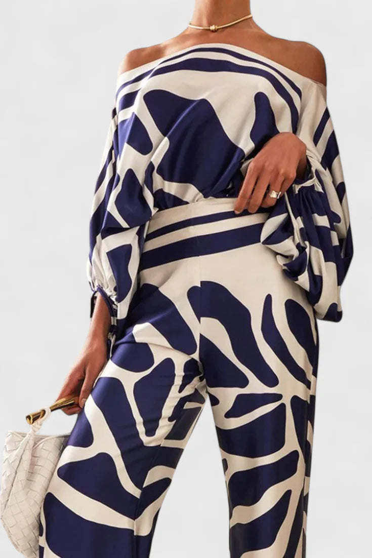 Conjunto Sybella · Estilo boho con hombros descubiertos y pantalones amplios