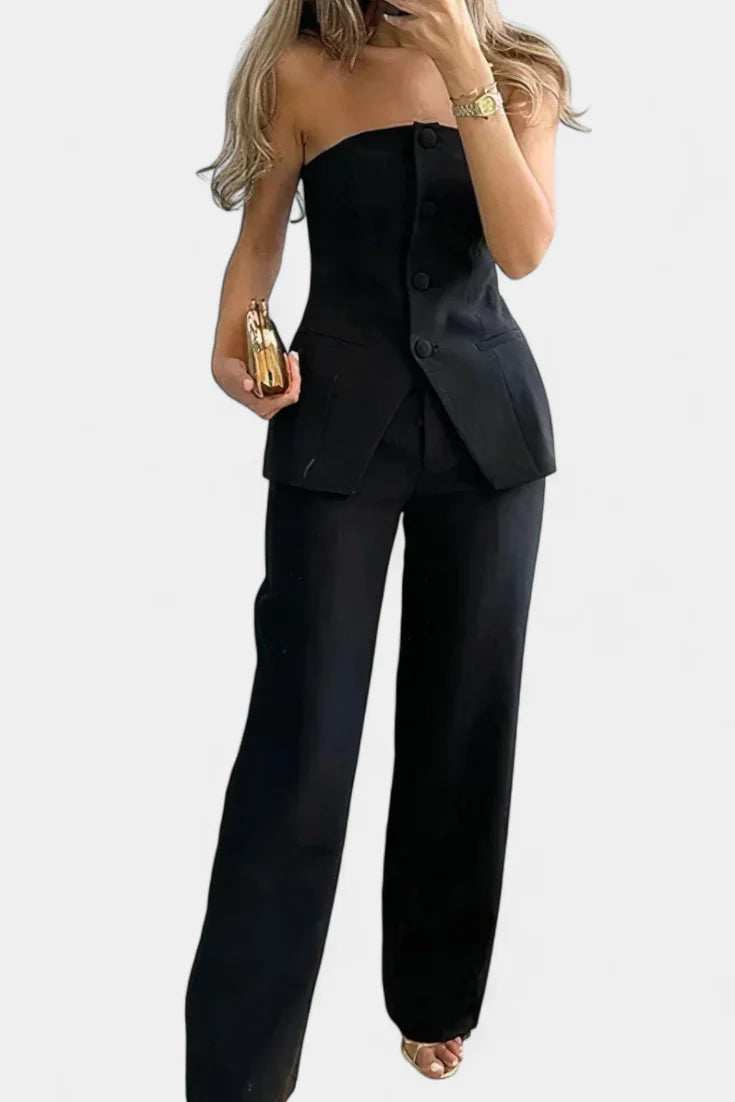 Conjunto Ekaterina · Minimalismo con top tubo y pantalón amplio