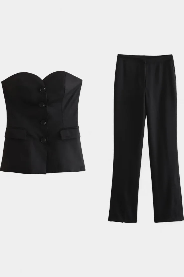 Conjunto Paesha · Dos piezas sin mangas y pierna ancha