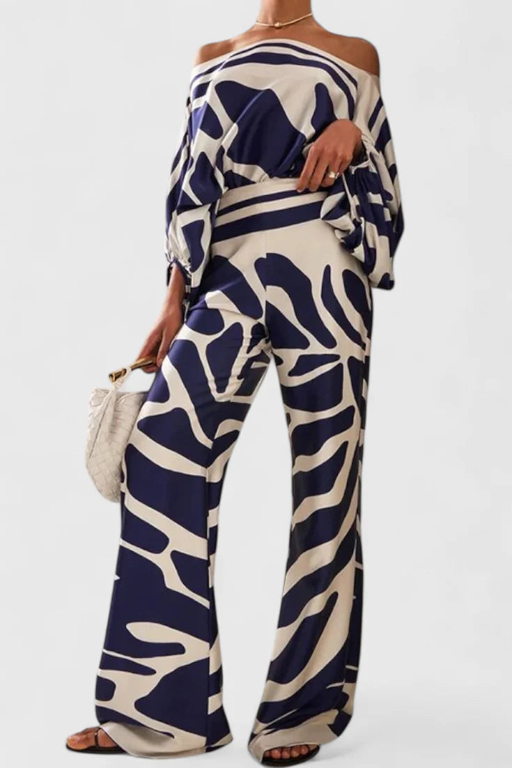 Conjunto Sybella · Estilo boho con hombros descubiertos y pantalones amplios