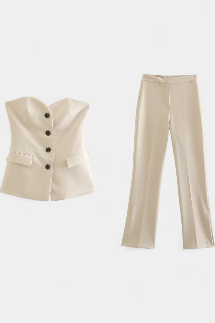 Conjunto Paesha · Dos piezas sin mangas y pierna ancha