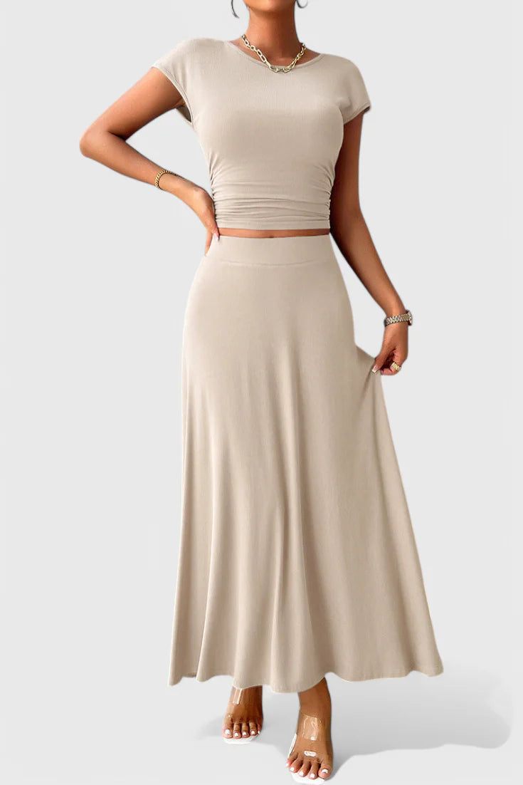 Conjunto Anastasia · Top corto con frunces y falda fluida