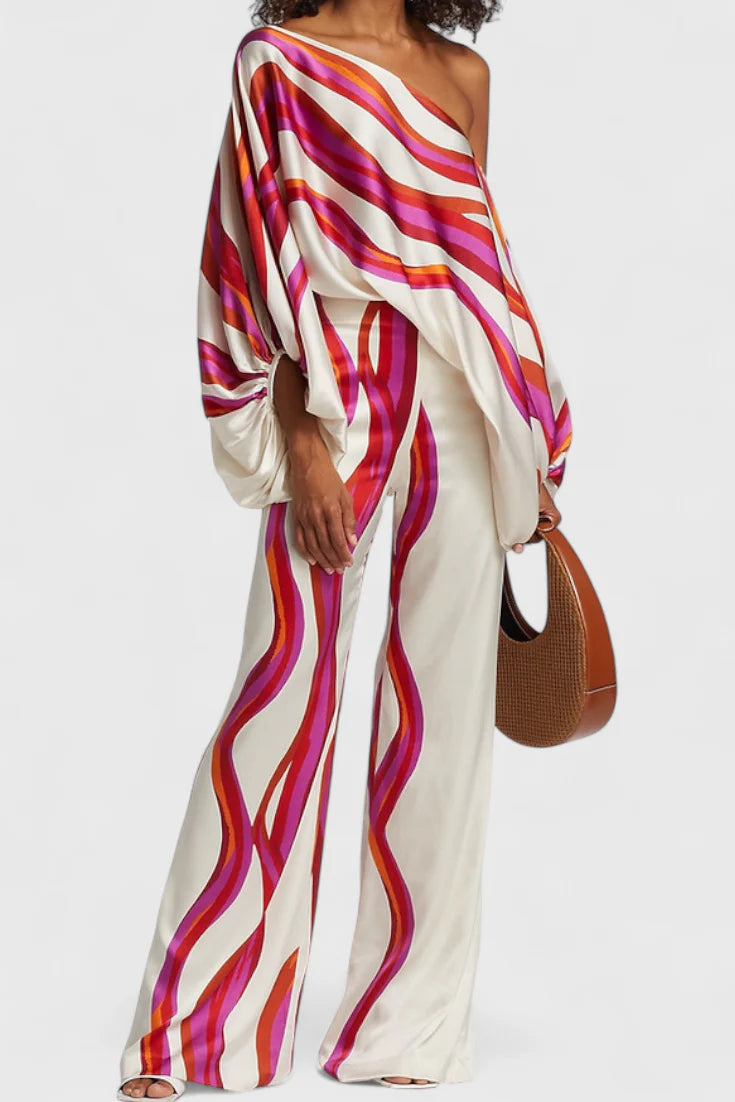 Conjunto Sybella · Estilo boho con hombros descubiertos y pantalones amplios