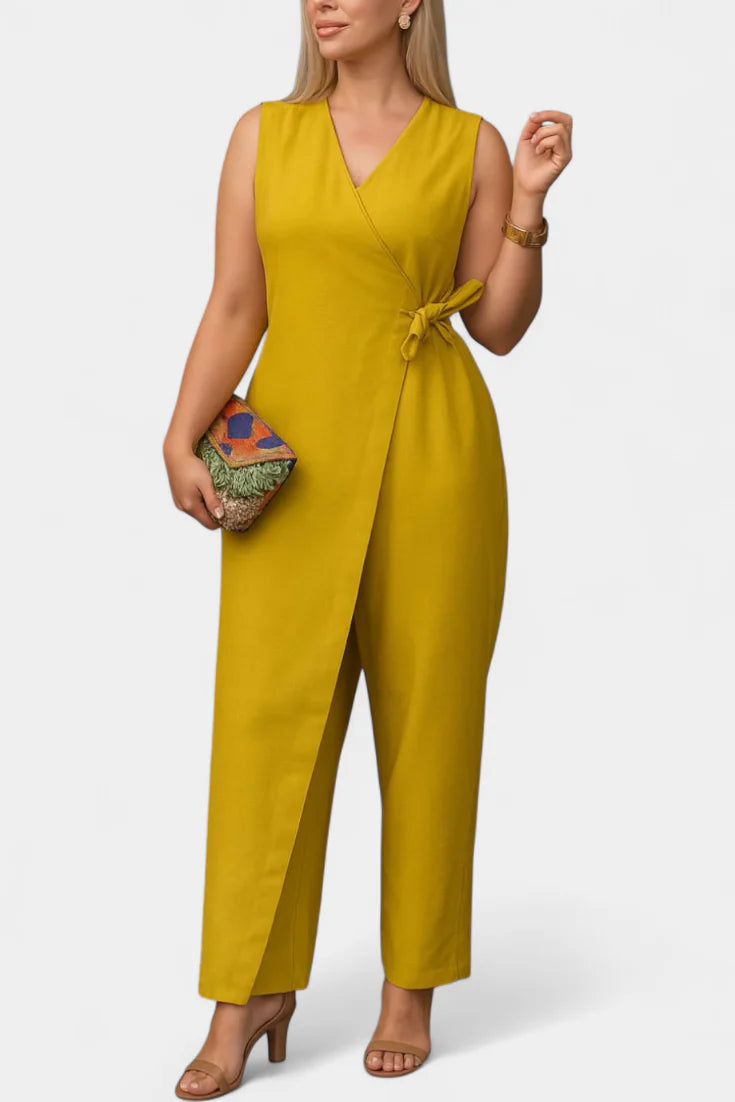 Mono Zoe · Elegante con escote en V y cinturón ajustable