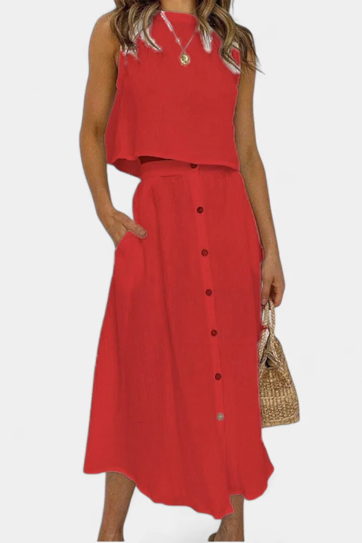 Conjunto Naha · Algodón con chaleco y botones frontales