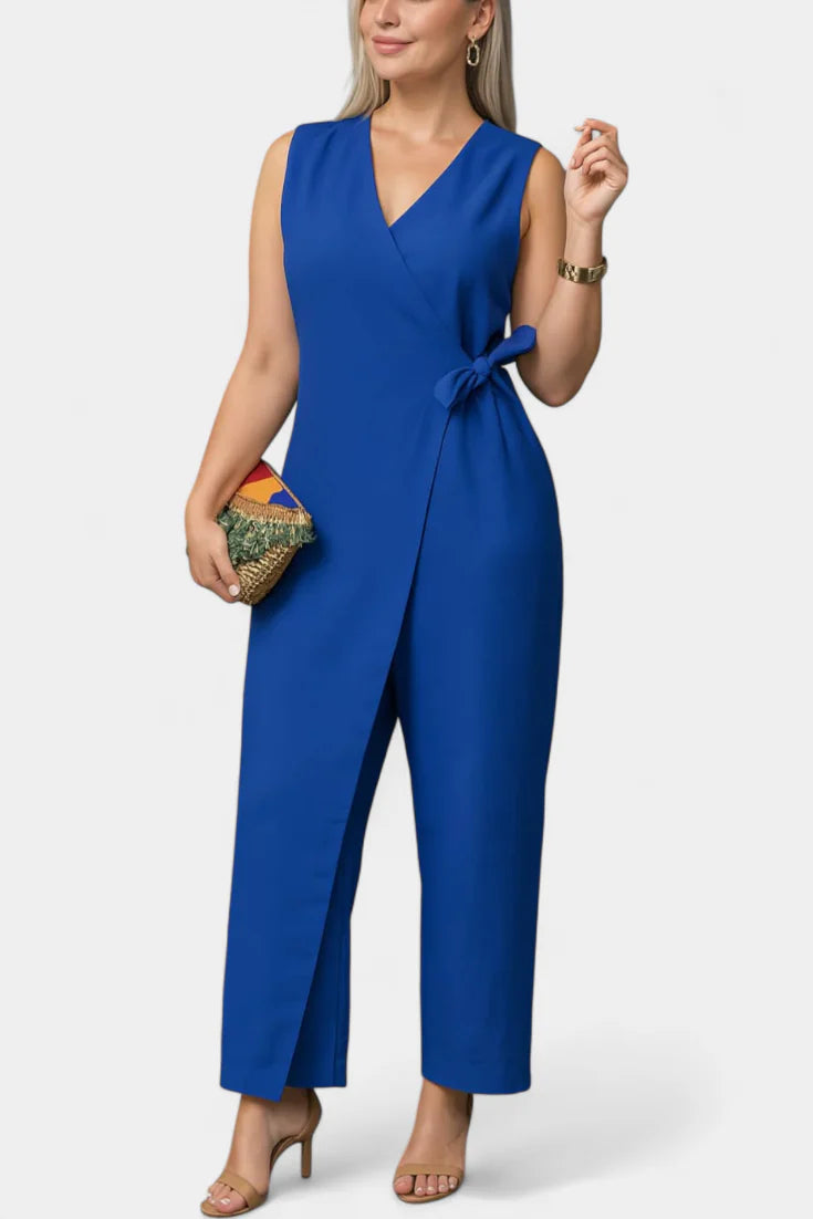 Mono Zoe · Elegante con escote en V y cinturón ajustable