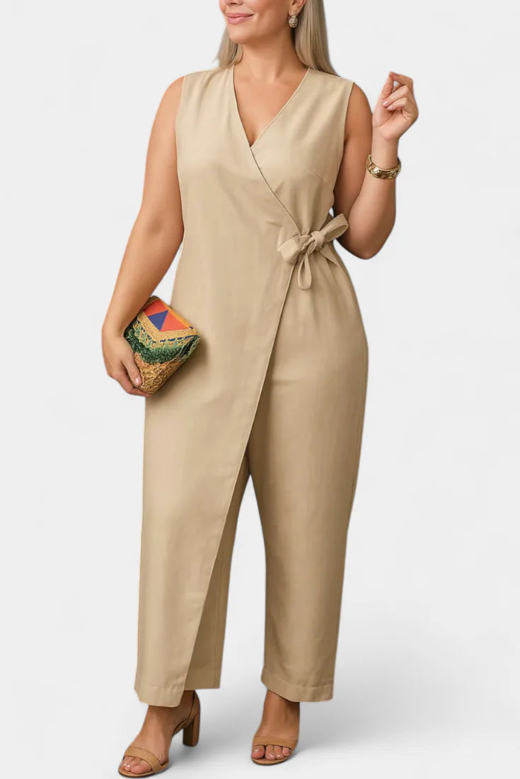 Mono Zoe · Elegante con escote en V y cinturón ajustable