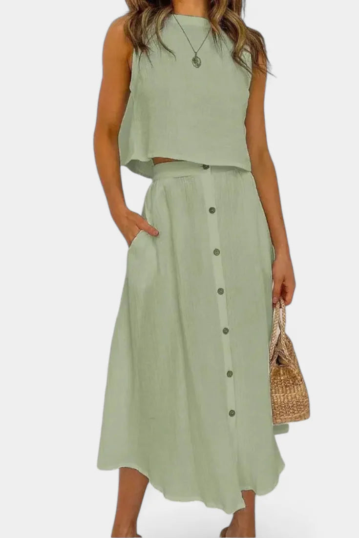 Conjunto Naha · Algodón con chaleco y botones frontales