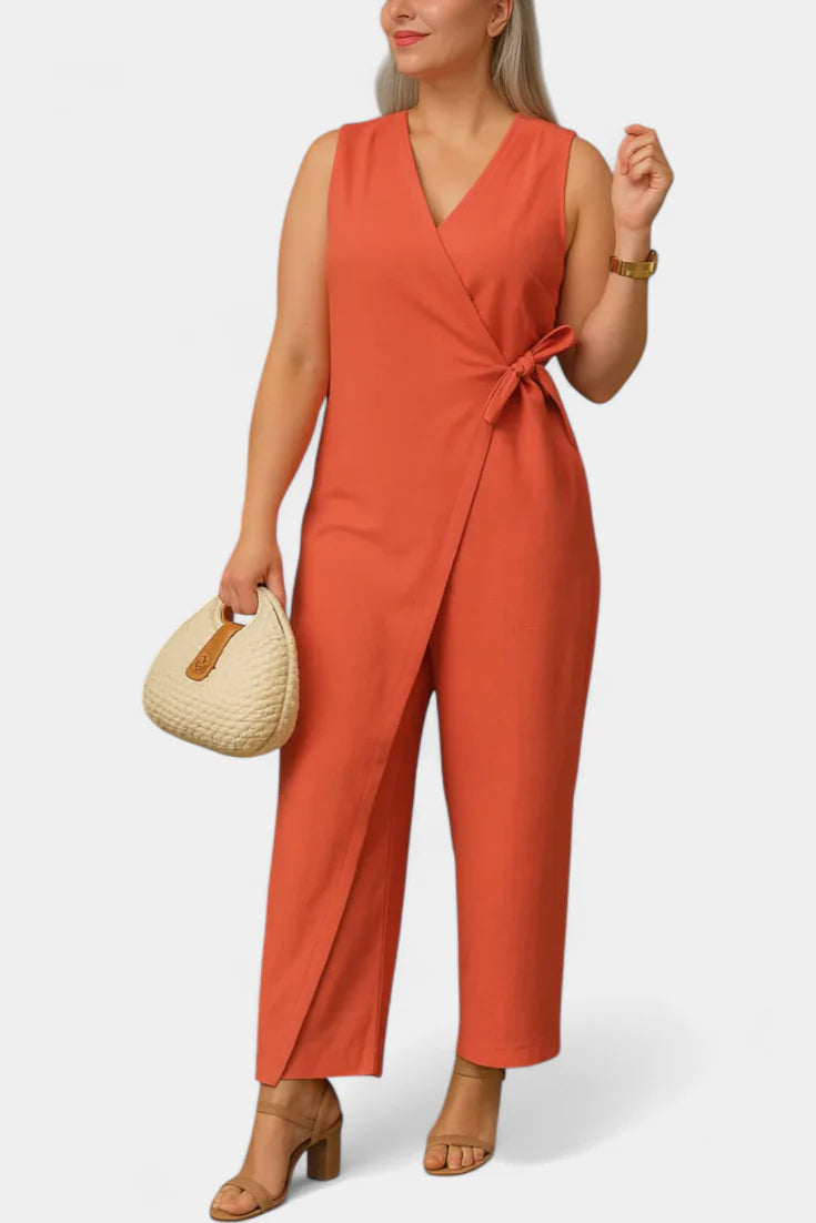 Mono Zoe · Elegante con escote en V y cinturón ajustable