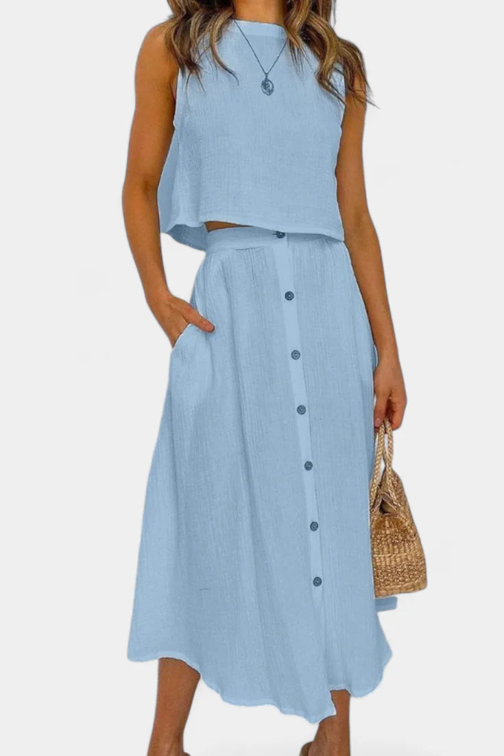 Conjunto Naha · Algodón con chaleco y botones frontales