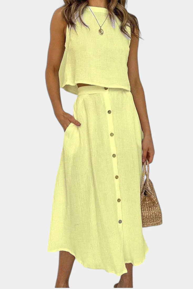 Conjunto Naha · Algodón con chaleco y botones frontales